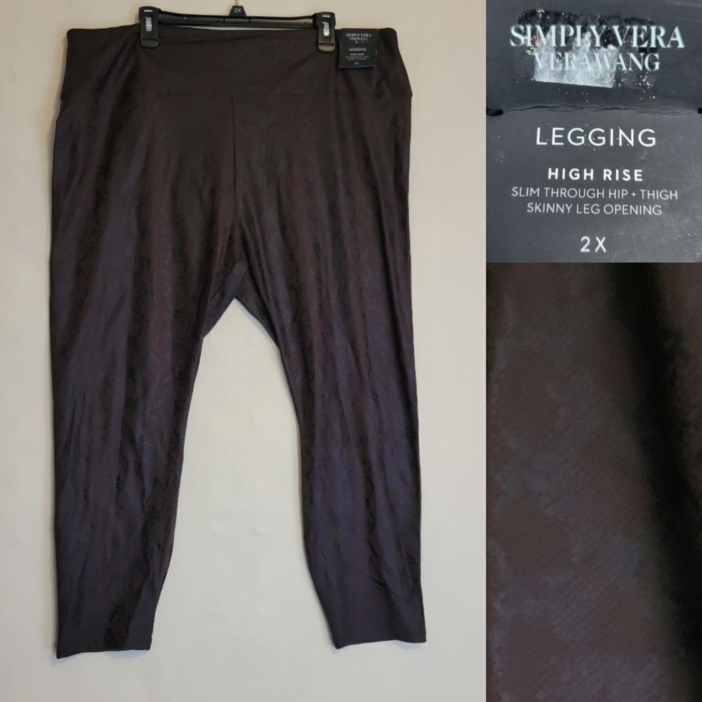 NEW 2X FAUX LEATHER HI RISE VERA WANG SLIMMING SNAKE PRINT PANTS LEGGINGS NWT